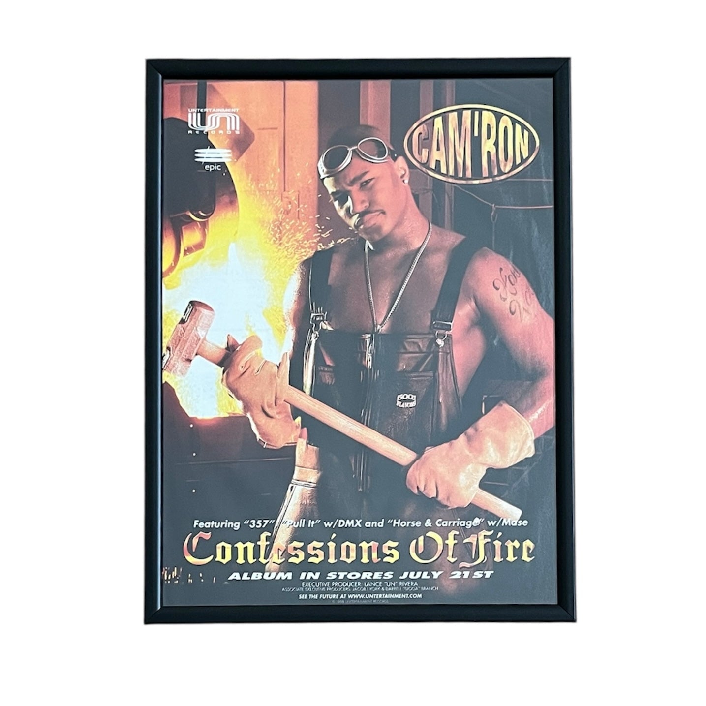 1998 CAM’RON “CONFESSIONS OF FIRE” Album Promo framed cut out 21x28