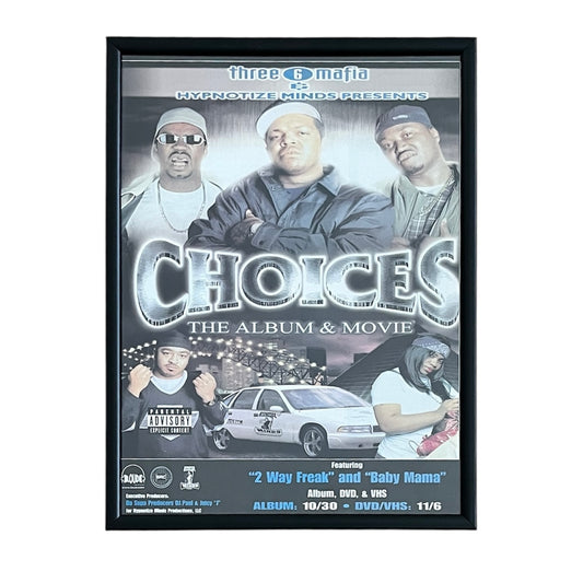 2001 THREE 6 MAFIA “CHOICES: THE ALBUM & MOVI” Promo framed cut out 21x28cm