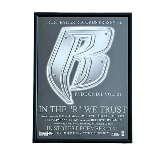 2001 RUFF RYDERS “Ryde or die Vol. 3” Album Promo framed cut out 21x28cm