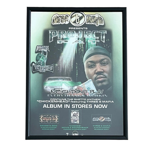 2001 PROJECT PAT “MISTA DON’T PLAY: EVERYTHANGS WORKIN’” Album Promo framed cut out tee 21x28cm